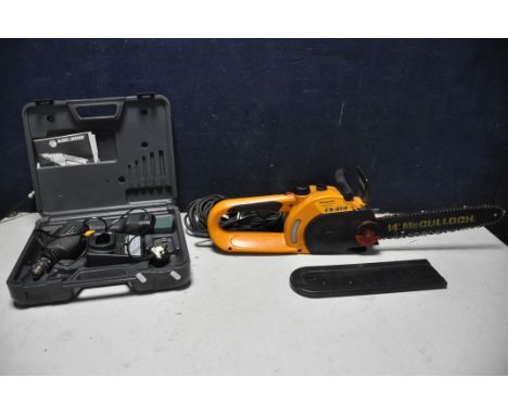 A McCULLOCH ES414 ELECTRIC CHAINSAW (PAT fail due to exposed wire but working as should) along with a Black and Decker 9032 c