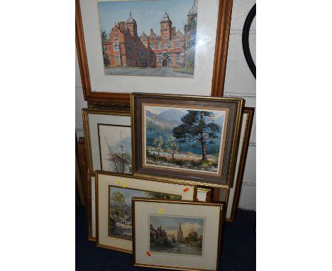 A SMALL QUANTITY OF PAINTINGS AND PRINTS, to include John Muirhead (20th century) 'Llyn Llewellyn' a Welsh landscape, signed 