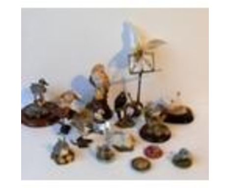 Three Royal Worcester figurines of an owl, blackbird and lamb, a Russell Willis Nuthatch and Nest and eleven other bird figur