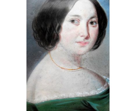 M. B. Roux (?), PORTRAIT OF A LADY, watercolour in oval gesso frame, signed bottom right, 50 x 40cm Condition: wear to frame 