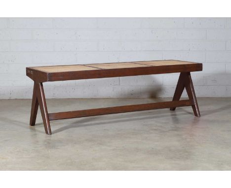 Pierre Jeanneret (Swiss, 1896-1967), a model 'PJ-010903' teak and cane bench, c.1955, designed for the Chandigarh Public Work