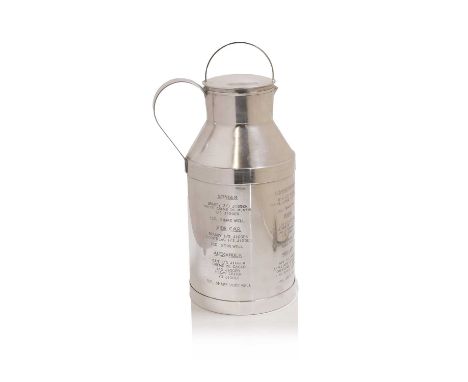An American silver-plated 'Prohibition' cocktail shaker, 20th century, modelled as a milk churn, with twelve recipes to the b