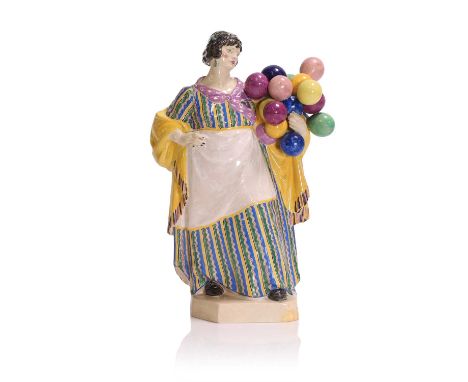 Charles Vyse (1882-1971), 1921, an earthenware figure of 'The Balloon Woman', painted marks,23cm highLiterature: Terence Cart