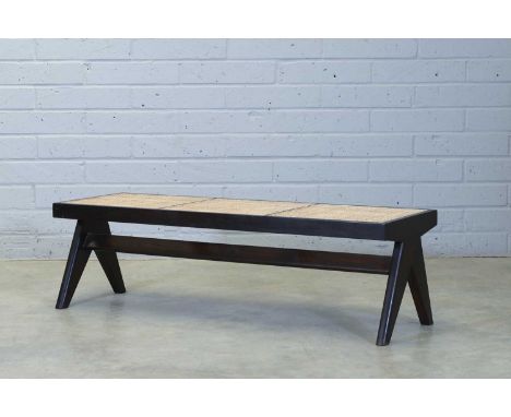 Pierre Jeanneret (Swiss, 1896-1967), c.1955, a 'PJ-010905' teak and rattan bench, designed for the Chandigarh administrative 