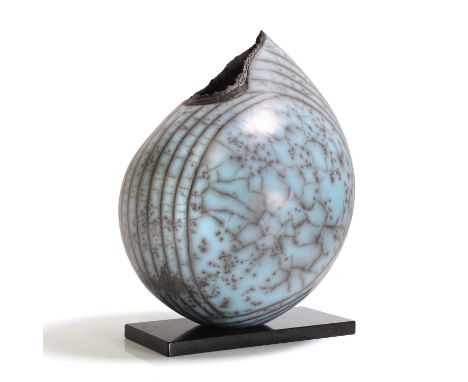▲ Hilary Simms (contemporary), 'Rock Pool on Granite', a raku-fired ceramic vessel, inscribed to the underside and labelled t