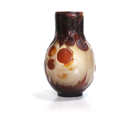 Émile Gallé (French, 1846-1904), a cameo glass vase, early 20th century, of lobed globe and shaft form, the whole cased, acid