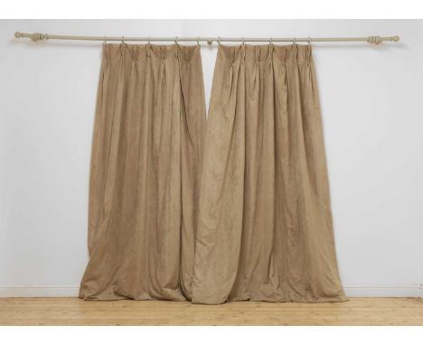 A group of moleskin curtains, of recent manufacture, lined and interlined, comprising a large pair and three small pairs,larg