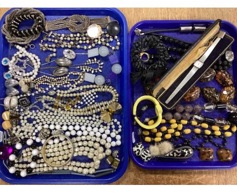 Imitation Pearl Beads, diamanté necklaces, ethnic style beads and brooches together with a ladies Rotary wristwatch, boxed :-