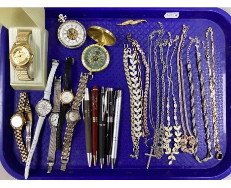 A Small Selection of Ladies Costume Jewellery, including diamanté bracelets, gilt coloured chains, rope twist chain, etc, tog