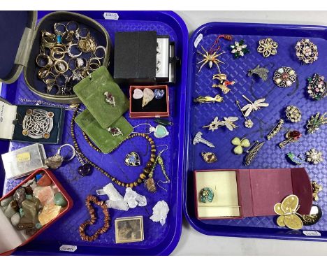 A Collection of Costume Jewellery, to include gilt tone rings, Miracle Celtic brooch, Michaela Frey enamelled heart-shape loc