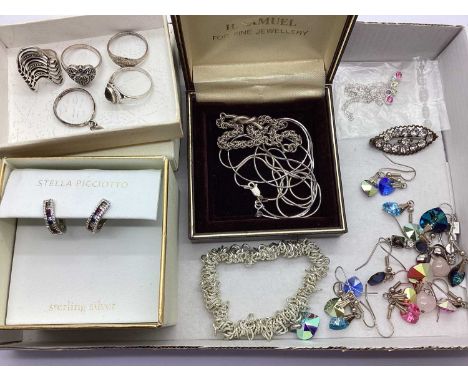 "925" and Other Dress Rings, coloured crystal heart earrings, vintage brooch, Stella Picciotto earrings, chain and bracelet (