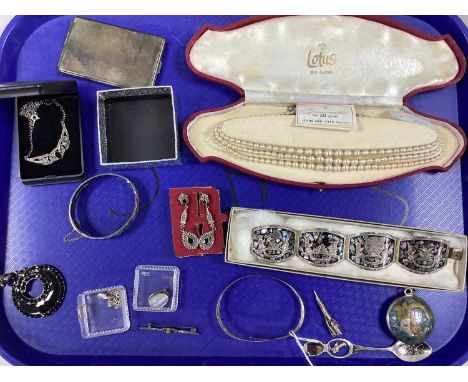 Highly Decorative Shell Inset Panel Bracelet, stamped marks and "Sterling"; Modernist style bangle, a hallmarked silver hinge