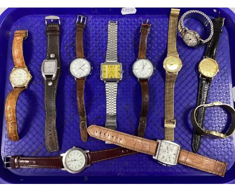 A Collection of Gent's Wristwatches, to include Citizen, Constant, Fossil (crack to glass), Citron, Timex Indiglo etc :- One 