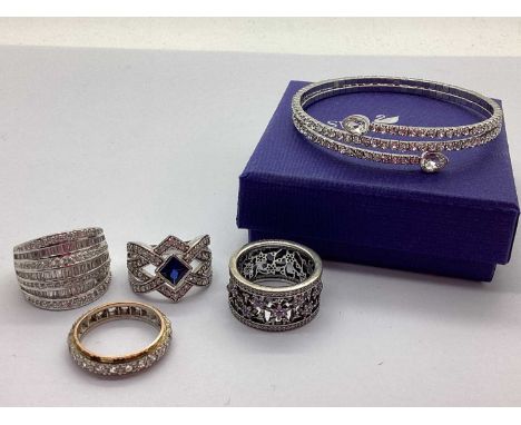 A Small Collection of "925" Dress Rings, to include Pandora stone set ring, of floral openwork design, stamped "925 ALE", Dia