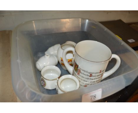 A tray of Goss crested china to include a loving cup