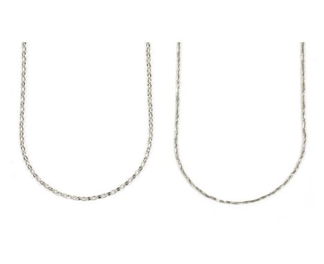 A 9ct white gold necklace, twisted snake chain and faceted bead chain, to side lever clasp, Sheffield, 439mm long, together w