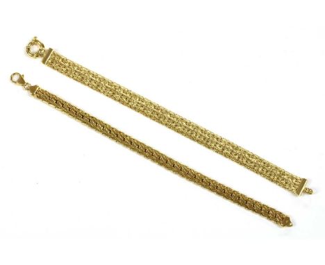 A 14ct gold flattened Byzantine link bracelet, with jumbo bolt ring, Birmingham 2002, 199mm long, together with a 14ct gold f