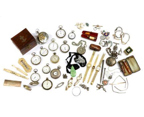 A quantity of pocket watches, to include a sterling silver open-faced fusee lever pocket watch, a sterling silver top wind ha