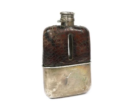 A Victorian silver, glass and leather hip flask, by Sampson Mordan &amp; Co, with a detachable cup, 15cm highCondition report