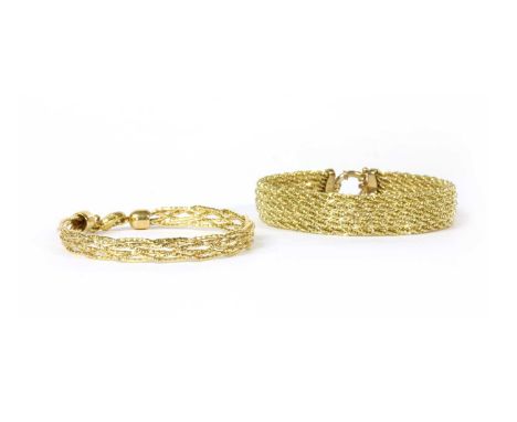 A 9ct gold five row twisted link bracelet, with jumbo bolt ring, Birmingham, 193mm long, together with a 9ct gold plaited bra