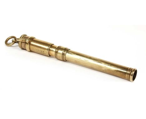 A gold propelling pencil, by Sampson Mordan &amp; Co., plain polished barrel, with hinged suspension loop and jump ring, test