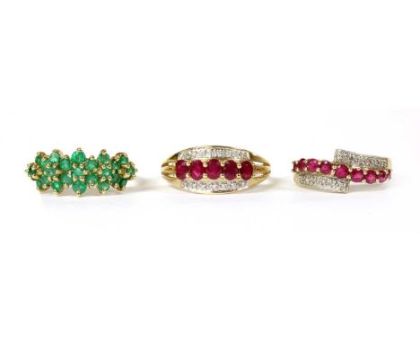 Three 9ct gold rings, to inculde a ruby and eight cut diamond ring, Birmingham, a ruby and brilliant cut diamond ring, Birmin