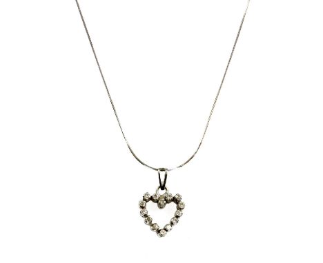 A white gold diamond set open heart pendant, brilliant cut diamonds claw set to plain collets, with articulated split bale, s