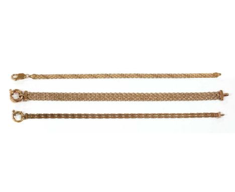 A 9ct rose gold Bismark link bracelet, with jumbo bolt ring, Sheffield, 199mm long, together with a 9ct rose gold textured Bi