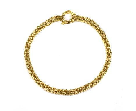 An 18ct gold Byzantine link bracelet, with bolt ring clasp, London 2002, 192mm long, 6.75gCondition report: Minor surface mar