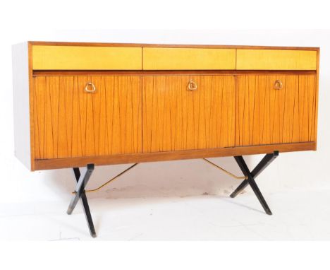 Wrighton - A vintage mid 20th century circa 1960s teak and satinwood Wrighton sideboard credenza. The sideboard being raised 