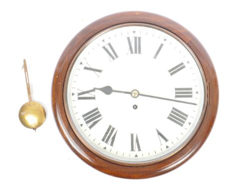 Of Horology Interest - Vintage Post Office mahogany wall clock with fusee movement. Having a circular front with white face a