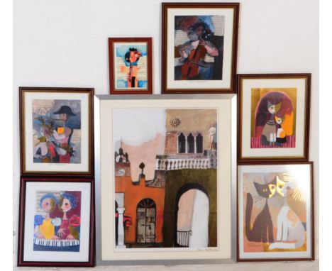 Rosina Wachtmeister (b. 1939) Collection of seven prints Largest measures 63cm x 52cm. Framed and glazed.  Rosina Wachtmeiste
