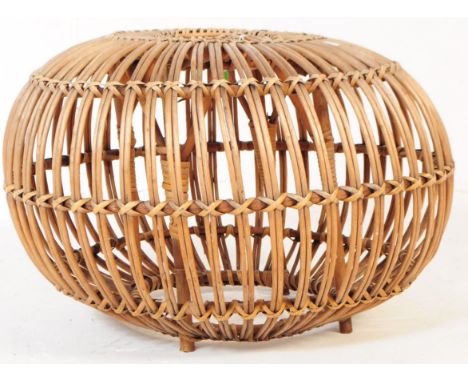 A vintage 1970's Italian Franco Albini bamboo rattan conservatory stool / dressing table stool. Bamboo construction with ratt