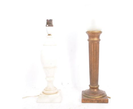 Two late 20th century desk light marble / alabaster and ceramic desk table lamps. First being of marble construction&nbsp;wit