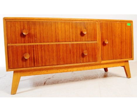 Meredew Furniture - A vintage 20th century teak wood chest sideboard credenza. Of rectangular shape with a bank of two drawer