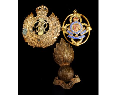 Military Interest - A Royal Army Ordnance Corps sweetheart pendant, enamel on gilded base metal; a Royal Artillery Cap badge,