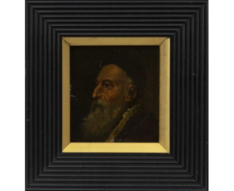 DUTCH SCHOOL (18TH CENTURY), PORTRAIT OF A RABBI oil on board 8cm x 7cm Framed.