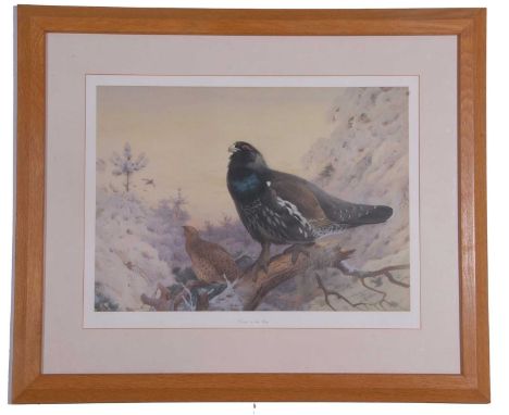 After Archibold Thorburn (British, 19th Century), "Winter in the Glen", coloured lithograph, '16x20ins. approx, framed and gl