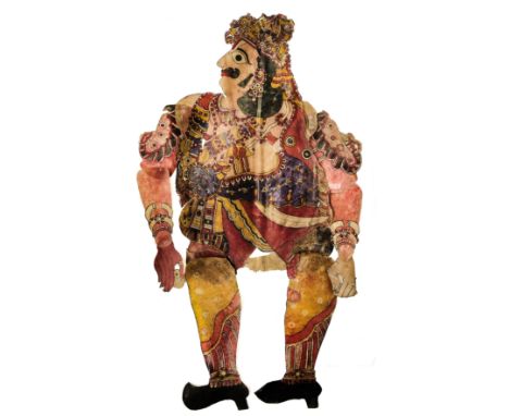 A LARGE SHADOW PUPPET, DECCAN, SOUTHERN INDIA, 19TH CENTURY painted, cut and pierced vellum, depicting a nobleman wearing ela