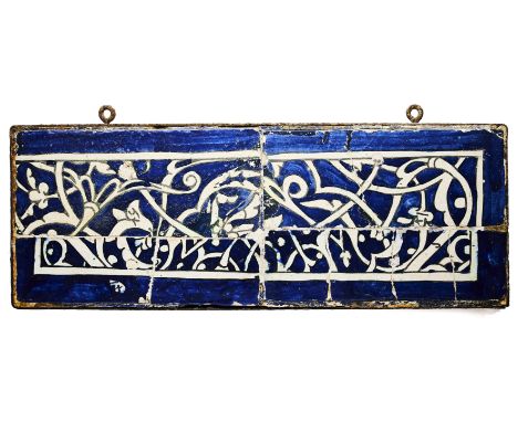 A COMPOSITE GROUP OF BLUE AND WHITE TILE FRAGMENTS, UZBEKISTAN, FIRST HALF 19TH CENTURY underglaze painted red earthenware, d