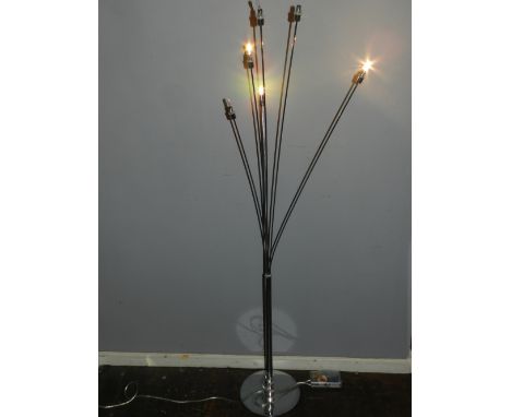 A Modernist stainless steel six light standard lamp.