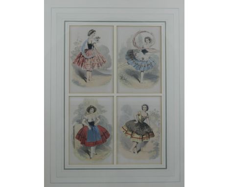 Eight Kronheim / Baxter coloured prints of dancers (1850's), framed.  Provenance: Alfred Ernest Collins Collection, Christie'