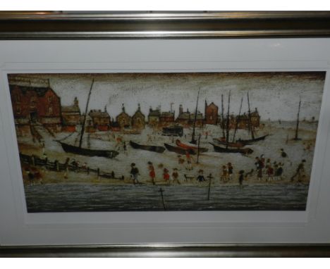 After L.S. Lowry (1887-1976). 'The Beach', gouttelette print no. 40/75, together with certificate. H: 50cm W: 97cm