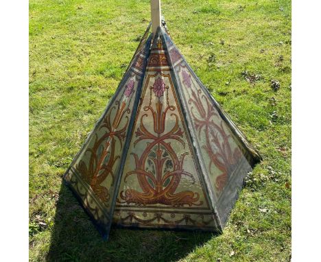 A set of six stained glass sky light segments, each of triangular form. Each 110.5 cm high.