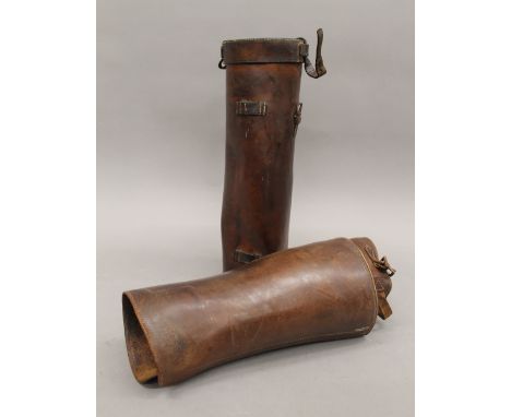 A WWI officer's leather map case together with officer's spats. The former 35 cm high.