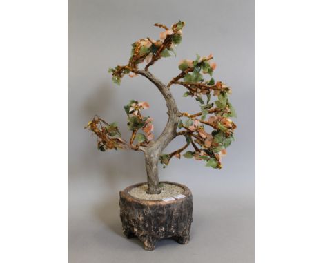 A Chinese jade and hardstone tree. 46.5 cm high.