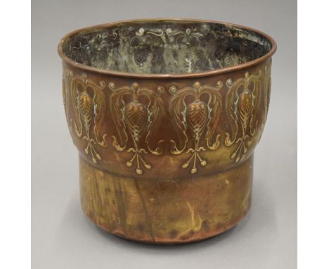 An Art Nouveau coppered brass planter. 21.5 cm high.