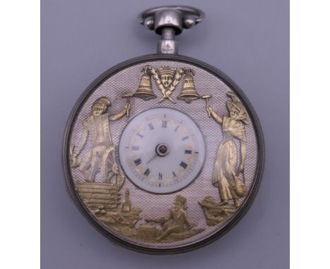 A Vacheron Girod silver striking automaton pocket watch. 5.5 cm diameter.