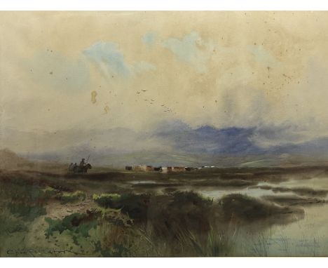Charles R Pettafor (British exh.1870-1900): Driving Highland Cattle, watercolour signed 76cm x 98cm