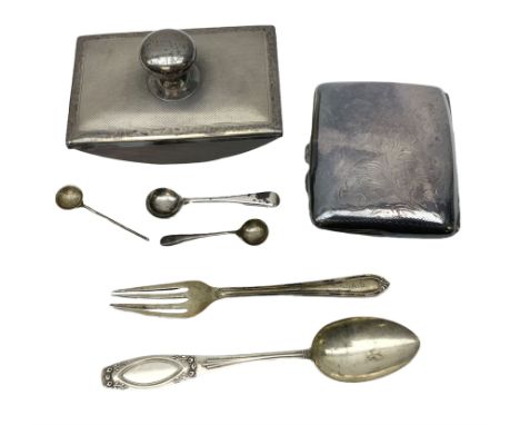 Modern silver mounted blotter, with engine turned decoration, hallmarked Birmingham 1991, small group of silver flatware, and